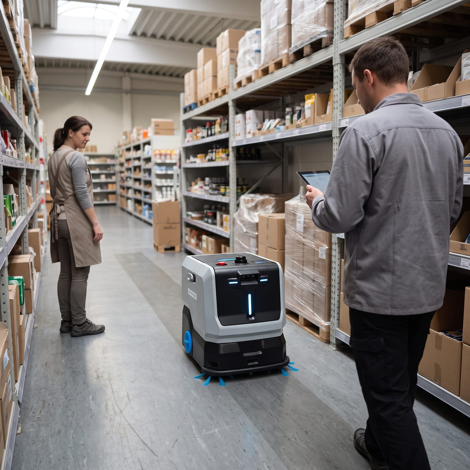 Technik s tabletem u PureBot TN10 během zkušebního týdne