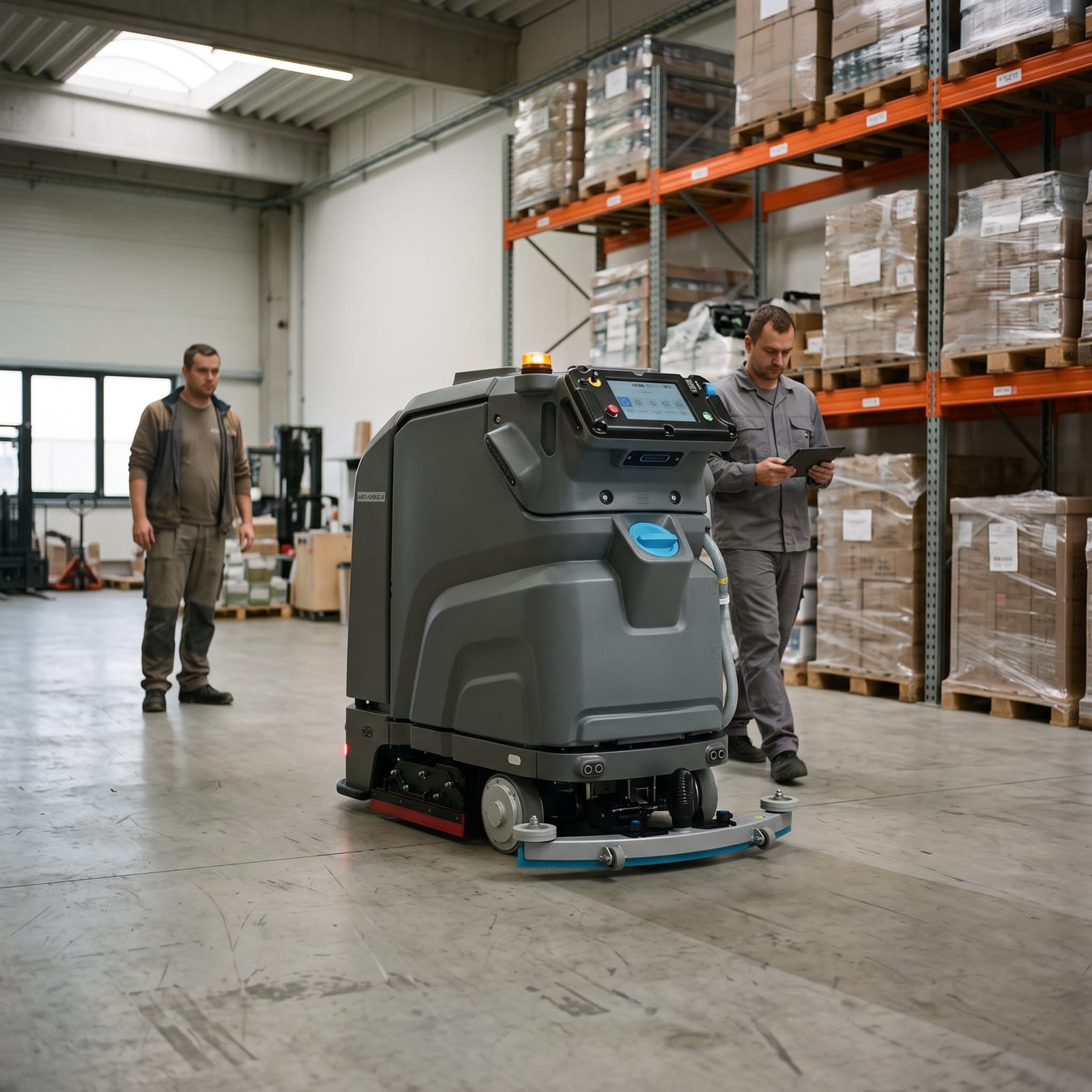 Technik s tabletem u PureBot TN70 během zkušebního týdne